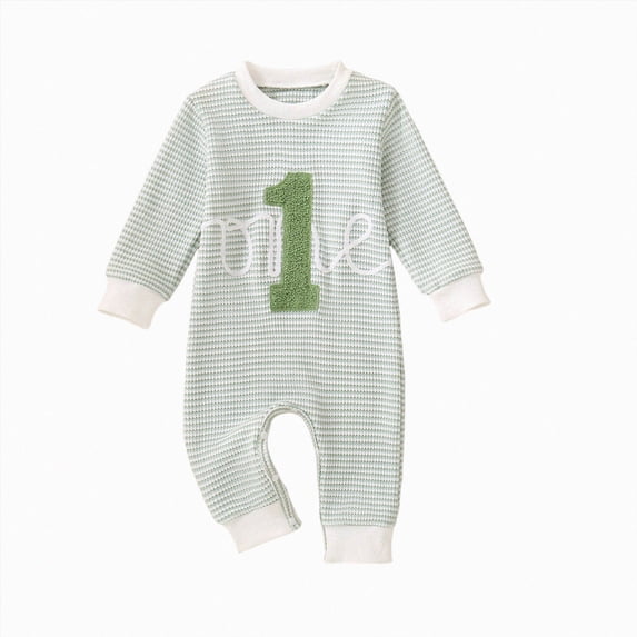 Wonitaaizi Baby Boy Girl 1st Birthday Outfit One Romper Jumpsuit First Birthday Cake Smash Outfit(6-12 Months,Green)