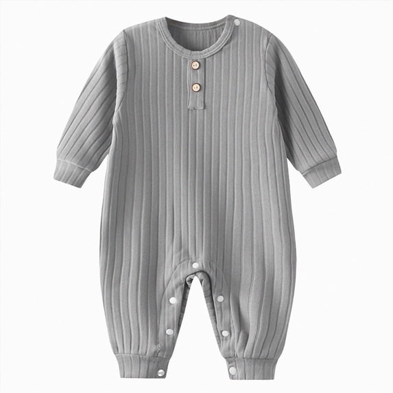 Wonitaaizi Baby Boy Girl Romper Newborn Infant Striped Solid Long Sleeve One Piece Jumpsuit Clothes(newborn,Grey)