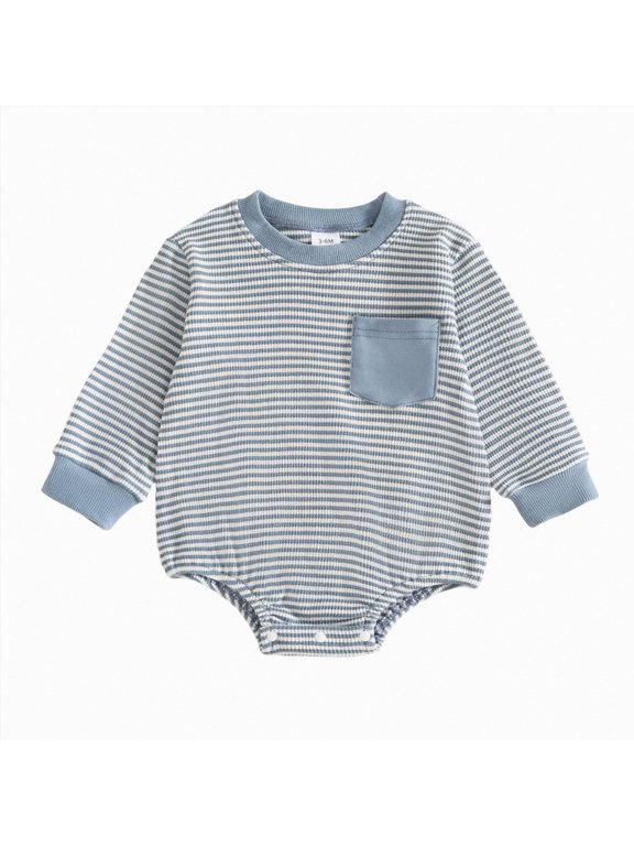 Baby Boy Romper Long Sleeve Striped Romper Oversized Sweater Newborn Fall Winter Clothes (0-3 Months,Blue)
