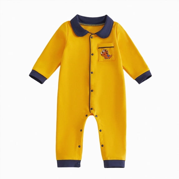 Wonitaaizi Baby Boy Romper One-Piece Outfit Fall Clothes Long Sleeve (6-12 Months,Yellow)