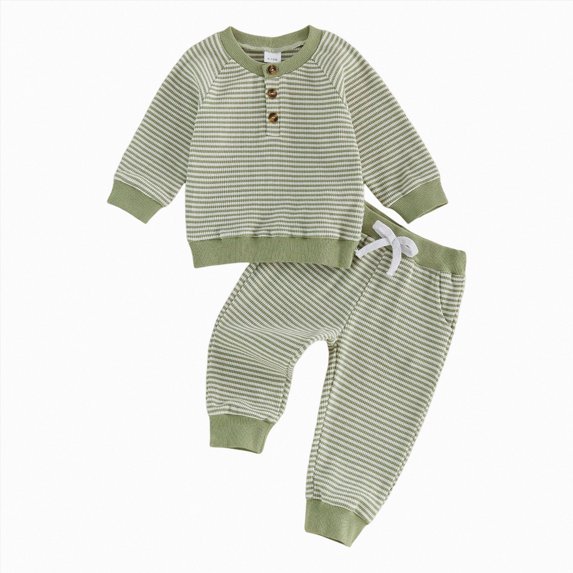 Wonitaaizi Baby Boy Toddler Fall Outfit Striped Sweatshirt Toddler Boy Clothes Pant Set (3-6 Months,Light Green)