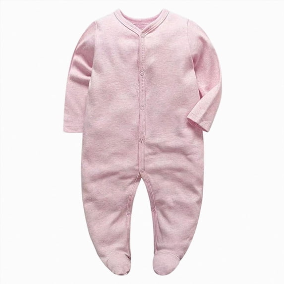 Wonitaaizi Baby Boys Jumpsuit Newborn Cute Footed Onesie Long Sleeve Button Down Bodysuit Soft Cozy Outfits (3-6 Months,Light Pink)