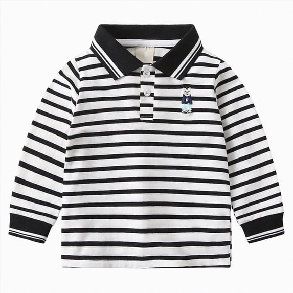 Wonitaaizi Baby Boys Polo Shirt Long Sleeve Toddler Collared Top Soft Kids Clothes for School Casual Wear (2-3 Years,Black)