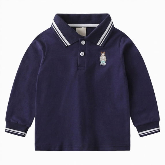 Wonitaaizi Baby Boys Polo Shirt Long Sleeve Toddler Collared Top Soft Kids Clothes for School Casual Wear (2-3 Years,Navy)