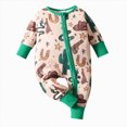 thumbnail image 1 of Wonitaaizi Baby Cowboy Clothes Neutral Zipped Fall Romper Outfit for Boy Girl Infant Lapel Cow Print One-piece Jumpsuit(3-6 Months,Green), 1 of 7