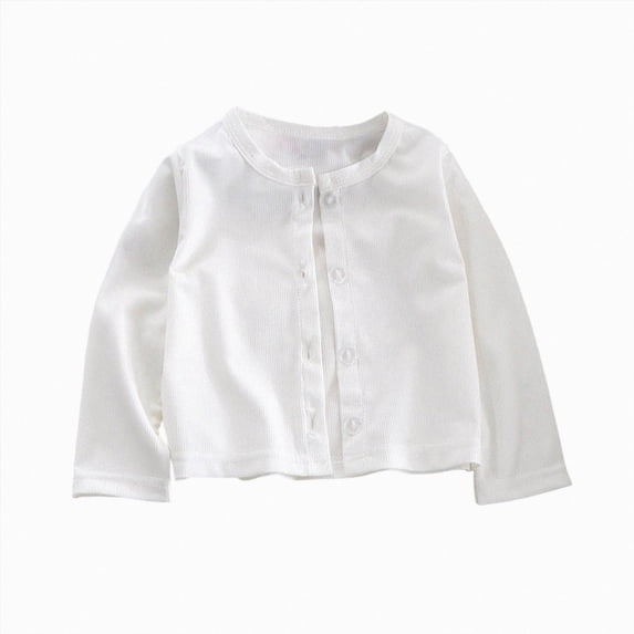 Wonitaaizi Baby Girl Cardigan Button Front Crop Sweater Long Sleeve Spring Fall Tops Solid Color (5-6 Years,White)