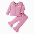 thumbnail image 1 of Wonitaaizi Baby Girl Fall Winter Outfits Clothes Long Sleeve Sweatshirt Tops + Flare Pants Set (9-12 Months,Purple), 1 of 4