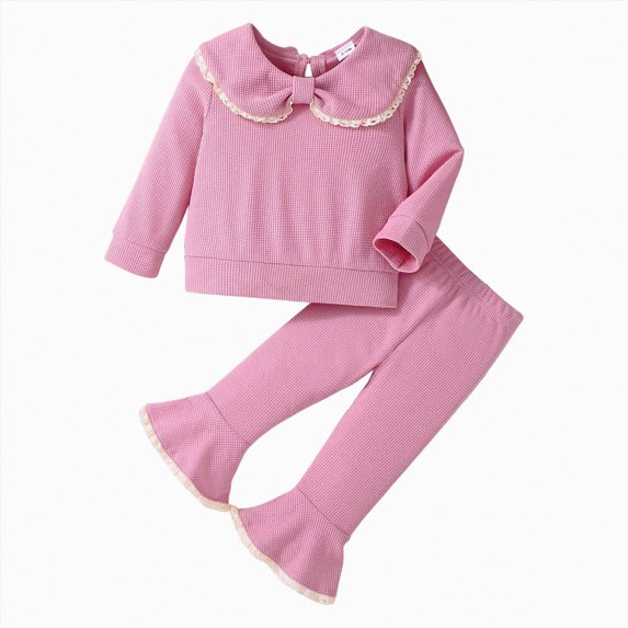 Wonitaaizi Baby Girl Fall Winter Outfits Clothes Long Sleeve Sweatshirt Tops + Flare Pants Set (9-12 Months,Purple)
