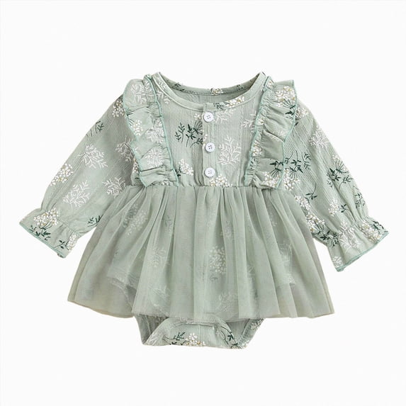 Wonitaaizi Baby Girl Romper Dress Flowers Baby Dress Romper Infant Fall Winter Festival Clothes (0-3 Months,Green)