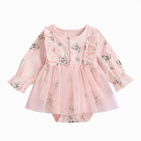 Wonitaaizi Baby Girl Romper Dress Flowers Baby Dress Romper Infant Fall Winter Festival Clothes (3-6 Months,Pink)