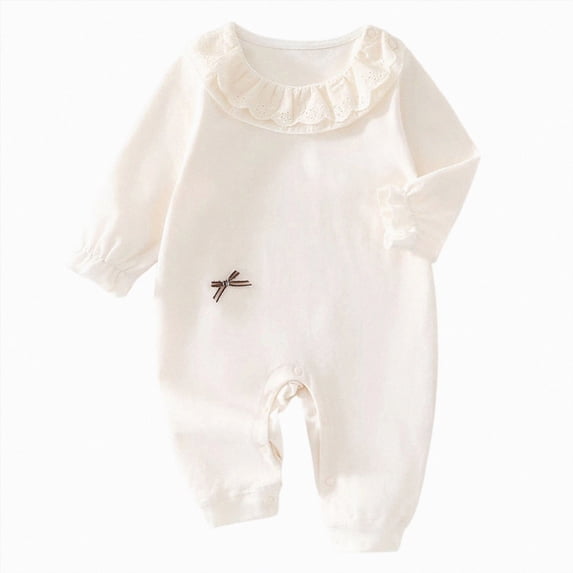 Wonitaaizi Baby Outfit Girl Long Sleeve Romper Jumpsuit One-Piece Clothes (12-18 Months,Beige)