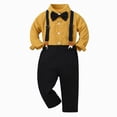 thumbnail image 1 of Wonitaaizi Boy Suits Boys Wedding Outfit Dress Shirt +Bowtie+Suspender+Pants 4PC (5-6 Years,Yellow), 1 of 7