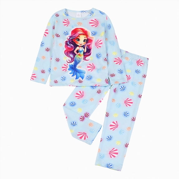 Wonitaaizi Boys Girls Pajamas Glow in Dark Long Sleeve Sleepwear 2-Piece PJs Set Comfy Kid Size (5-6 Years,Light Blue)
