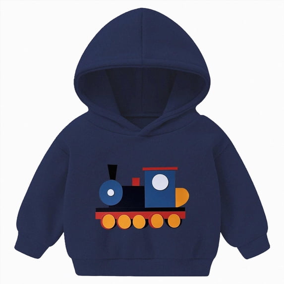 Wonitaaizi Boys Kids Train Fleece Hoodies Tractor Sweatshirts Fun Hooded Pullover (18-24 Months,Navy)