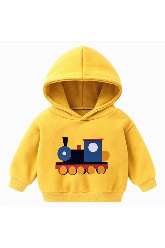 Boys Kids Train Fleece Hoodies Tractor Sweatshirts Fun Hooded Pullover (2-3 Years,Yellow)
