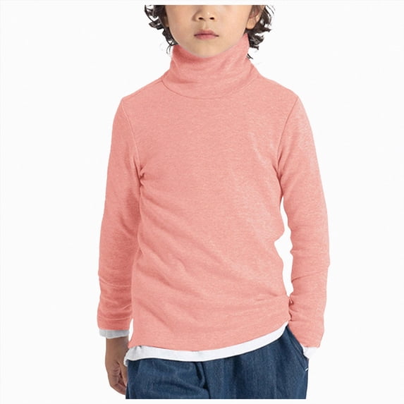 Wonitaaizi Boys Turtleneck Long Sleeve Soft T-Shirts Solid Color Warm Tee Tops (6-7 Years,Pink)