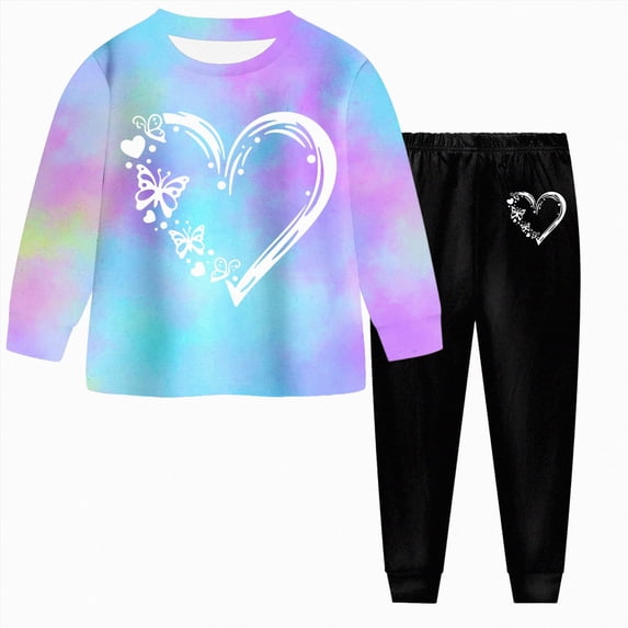 Wonitaaizi Girls 2 Piece Outfits Kids Clothes Sets Sweatsuit Tracksuit Jogger Print Long Sleeve (7-8 Years,Blue)