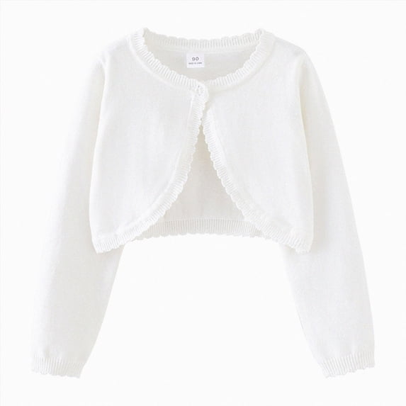 Wonitaaizi Girls Cardigan Sweater Toddler Kids Long Sleeve Button Shrug Cropped Cover Up Jacket Tops (9-10 Years,White)