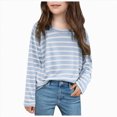 thumbnail image 1 of Wonitaaizi Girls Casual Long Sleeve T Shirts Basic Crewneck Striped Tunic Blouses Tops (1-2 Years,Blue), 1 of 5
