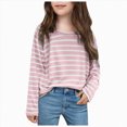 thumbnail image 1 of Wonitaaizi Girls Casual Long Sleeve T Shirts Basic Crewneck Striped Tunic Blouses Tops (5-6 Years,Pink), 1 of 5