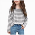 thumbnail image 1 of Wonitaaizi Girls Casual Long Sleeve T Shirts Basic Crewneck Striped Tunic Blouses Tops (7-8 Years,Grey), 1 of 5