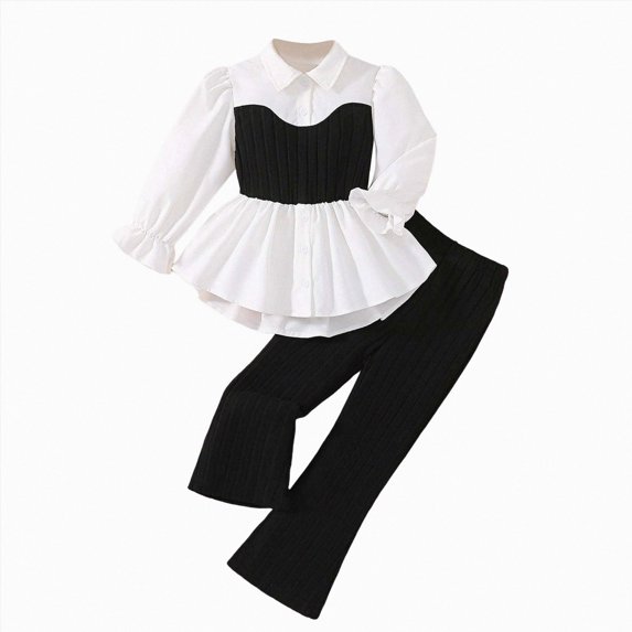 Wonitaaizi Girls Clothes Long Sleeve Ruffle Bow Top and Flare Pants 2Pcs Fall Winter Outfits Teen Girls Clothing Set (5-6 Years,Black)