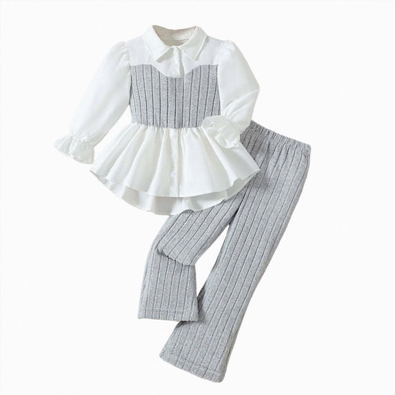 Wonitaaizi Girls Clothes Long Sleeve Ruffle Bow Top and Flare Pants 2Pcs Fall Winter Outfits Teen Girls Clothing Set (7-8 Years,Grey)