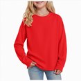 thumbnail image 1 of Wonitaaizi Girls Crewneck Sweatshirts Kids Long Sleeve Shirts Curved Hem Tops (3-4 Years,Red), 1 of 5