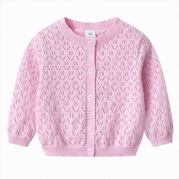 Wonitaaizi Girls Kids Cardigan Sweaters Crew Long Sleeve Knit Cardigan for Toddler Girls (3-4 Years,Pink)