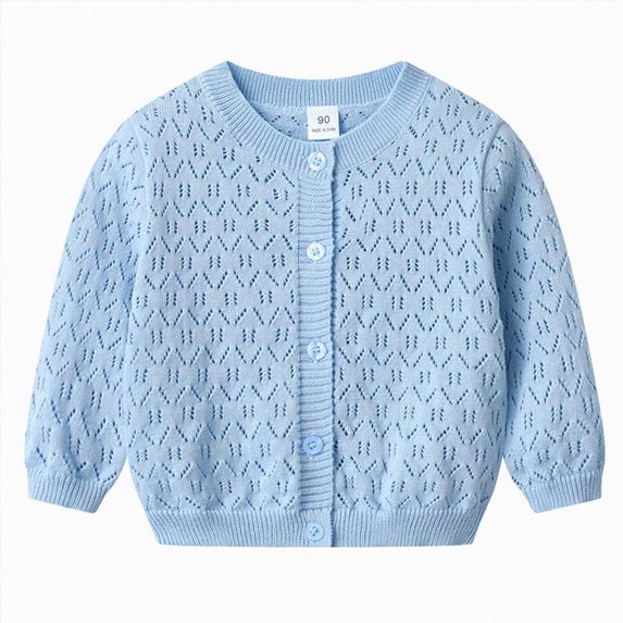 Wonitaaizi Girls Kids Cardigan Sweaters Crew Long Sleeve Knit Cardigan for Toddler Girls (4-5 Years,Blue)