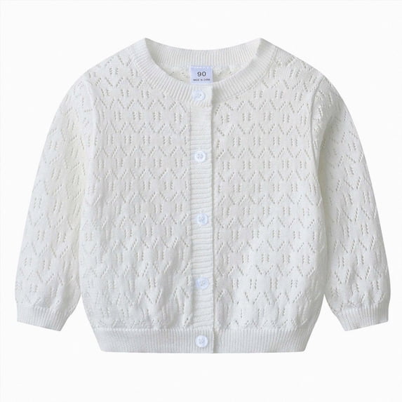 Wonitaaizi Girls Kids Cardigan Sweaters Crew Long Sleeve Knit Cardigan for Toddler Girls (6-12 Months,White)