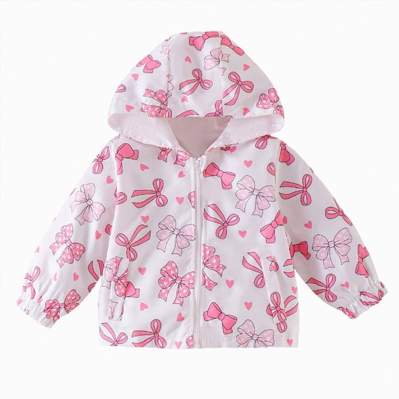 Wonitaaizi Girls Lightweight Hooded Jacket Kids Water-Resistant Windbreaker Printed Jacket (3-4 Years,Pink)