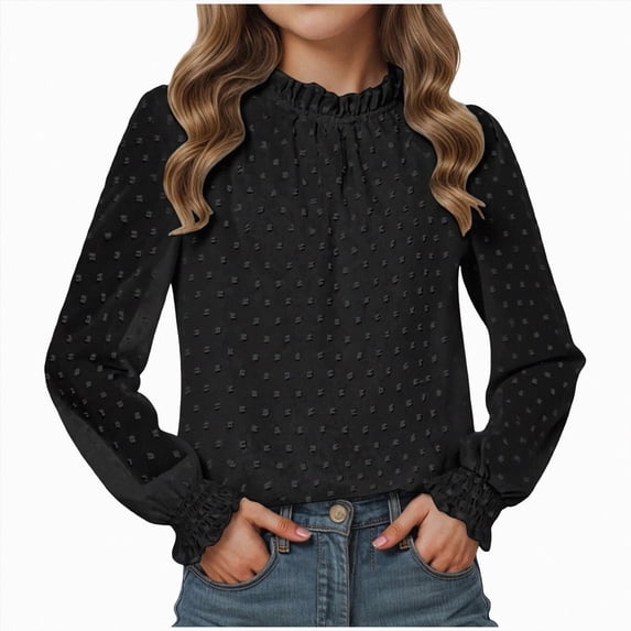 Wonitaaizi Girls Long Sleeve Shirt Crew Neck Pullover Tops Teen Kids Cute Loose Fit Top (9-10 Years,Black)