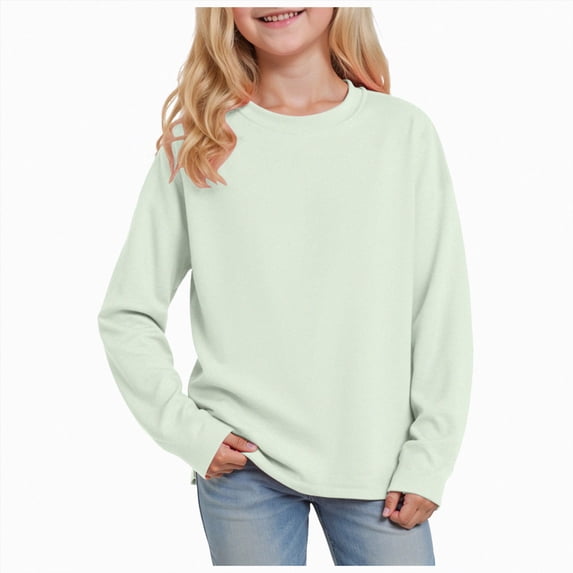 Wonitaaizi Girls Long Sleeve Shirts Kids Crewneck Tunic Tops Fashion Clothes Top (5-6 Years,Light Green)
