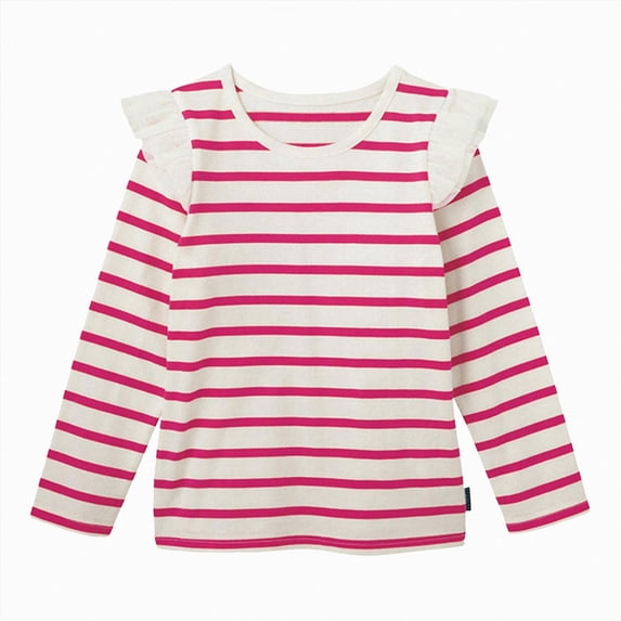 Wonitaaizi Girls Long Sleeve T-Shirt Toddler Comfort Soft Thick Basic Crewneck Tee Tops with Ruffles Trim (6-8 Years,Light Pink)