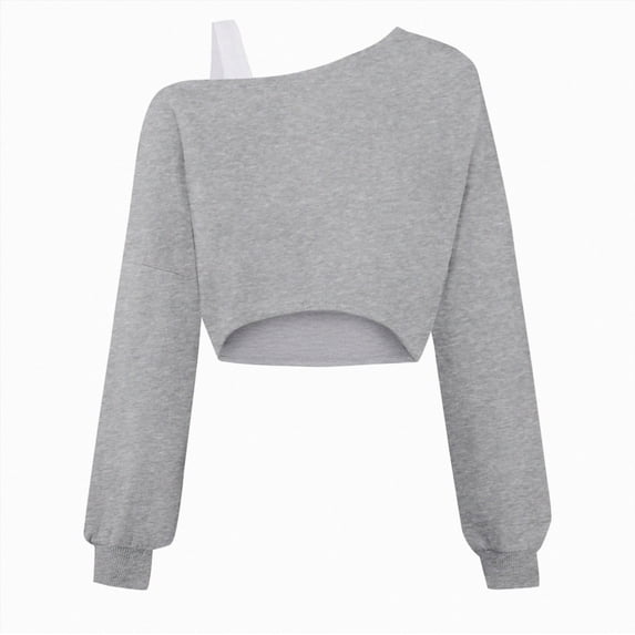 Wonitaaizi Girls Off The Shoulder Sweatshirt Asymmetrical Long Sleeve Cute Crop Tops (9-10 Years,Grey)