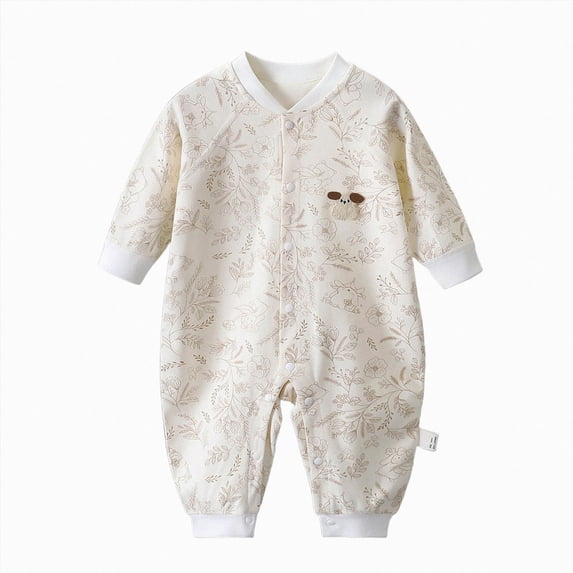 Wonitaaizi Girls Soft Unisex Footless Newborn Baby Sleepers Pajamas Romper Long Sleeve (6-9 Months,Beige)