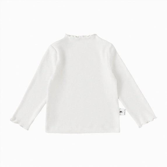 Wonitaaizi Girls Solid Lettuce Trim Mock Neck Shirt Long Sleeve Slim Fit Tee Ruffle Tops (18-24 Months,White)