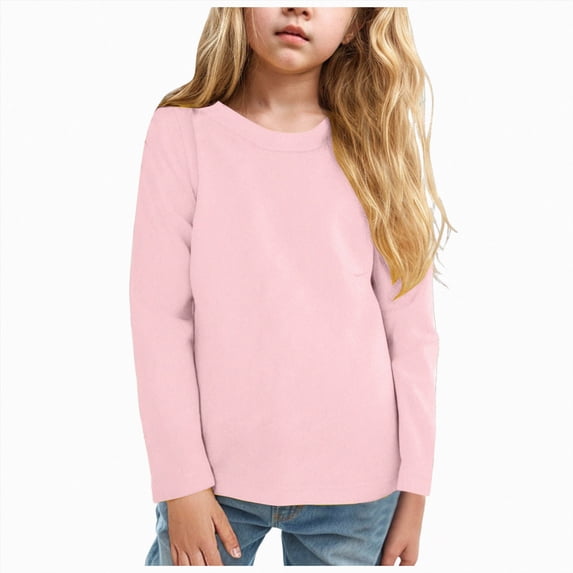Wonitaaizi Girls Toddler Long Sleeve T Shirts Soft Tshirts Basic Tee Undershirts Solid Color Crew Neck Tops (4-5 Years,Pink)