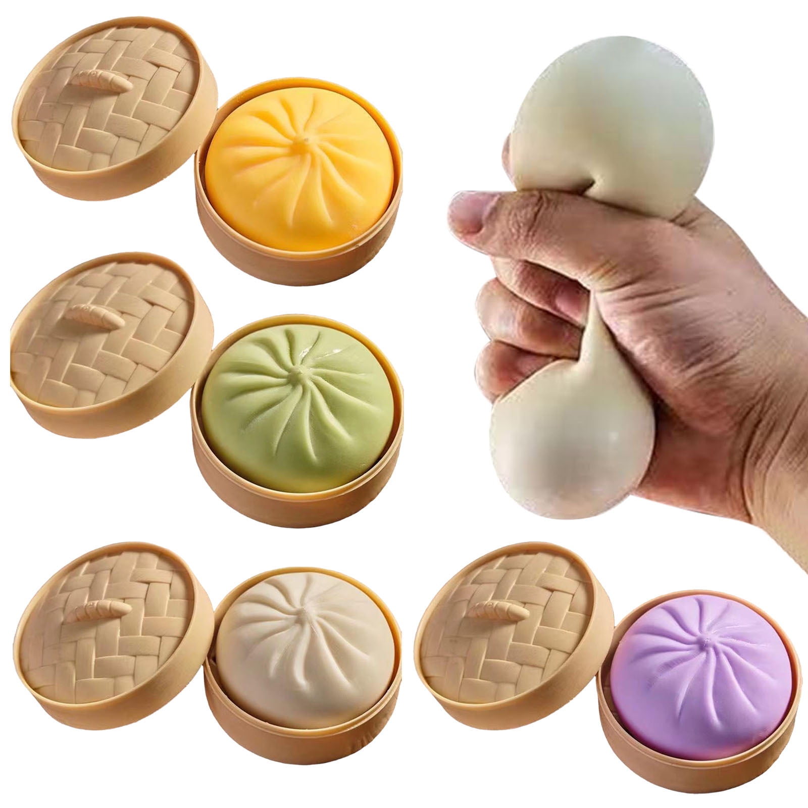 Wonitaaizi Glitter Dumpling,Dumpling Squishy Box,Dumplings Stress Balls for Stress Relief (4PCS)