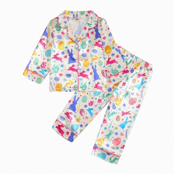 Wonitaaizi Halloween Pajamas Boy Girl Silk Pajamas Floral Pumpkin Ghost Long Sleeve Button Up Top Pants Pjs Sleepwear(12-18 Months,White)