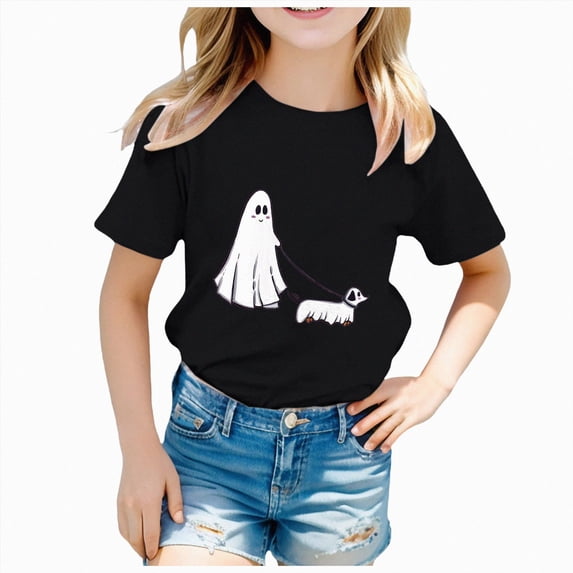 Wonitaaizi Halloween Shirts for Boys Ghost Pumpkin T-Shirts Kids Tees Tops Short Sleeve Halloween Tshirt Black for Size 4-6 Years