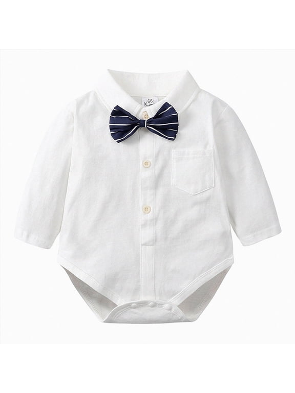 Infant Baby Boy Girl Formal Dress Shirt Bodysuit Long Sleeve Button Up One-Piece Collar Romper Jumpsuit(3-6 Months,White)