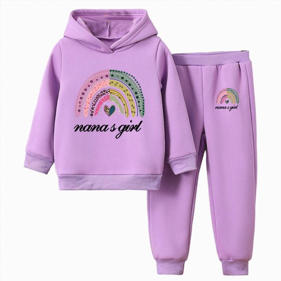 Wonitaaizi Kids Girls Jogger Sets Pullover Hooded Cropped Sweatshirt Tops and Sweatpants 2PCS Set (5-6 Years,Purple)