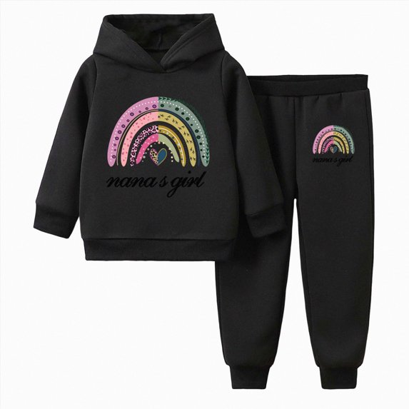 Wonitaaizi Kids Girls Jogger Sets Pullover Hooded Cropped Sweatshirt Tops and Sweatpants 2PCS Set (7-8 Years,Black)
