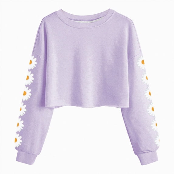 Wonitaaizi Kids Tops Girls Long Sleeve Fashion Sweatshirts Pullover Top Cute Tops Fashion Sweatshirts (8-9 Years,Purple)