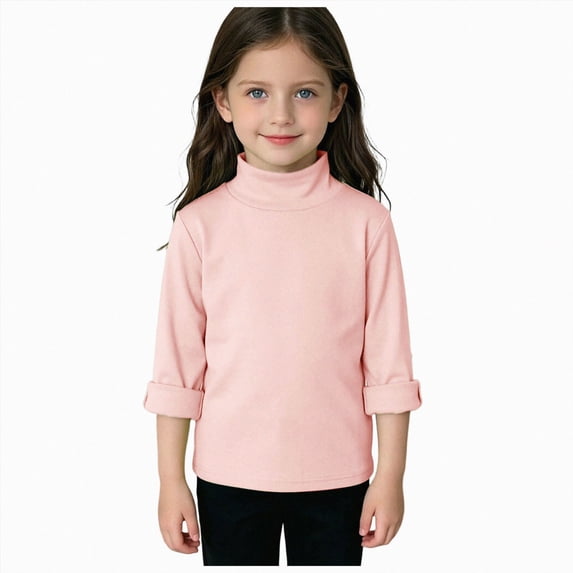 Wonitaaizi Little Girls Long Sleeve Turtleneck Shirts Toddler Mock Neck Plain Top (18-24 Months,Pink)