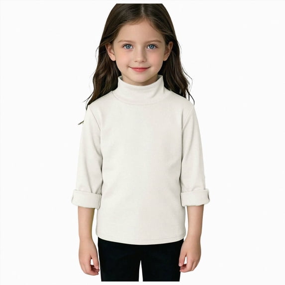Wonitaaizi Little Girls Long Sleeve Turtleneck Shirts Toddler Mock Neck Plain Top (5-6 Years,White)
