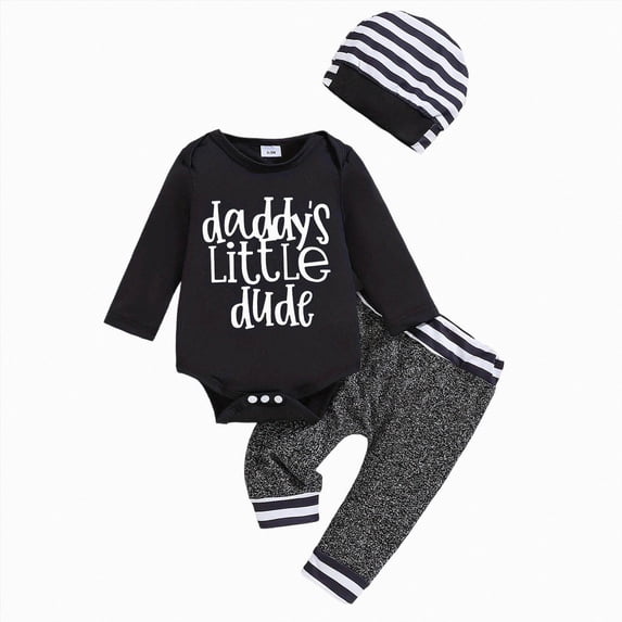 Wonitaaizi Newborn Baby Boy Clothes New to The Crew Letter Print Romper+ Pants+Hat 3PCS Outfit(0-3 Months,Black)