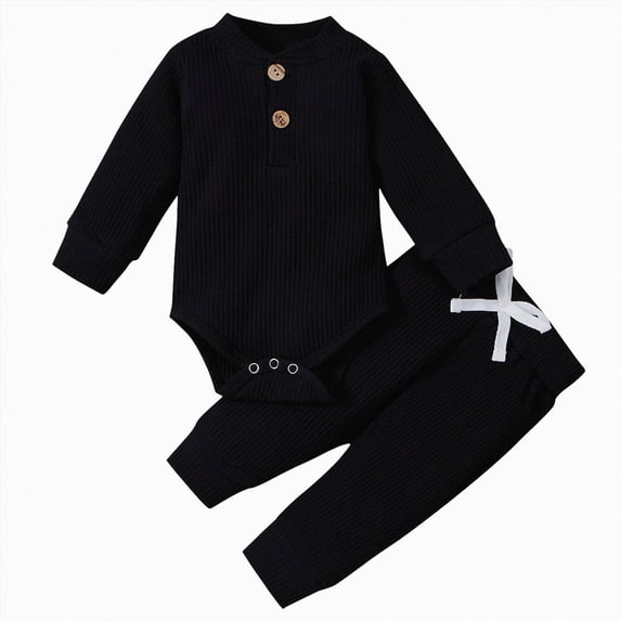Wonitaaizi Newborn Baby Boy Clothes Romper Long Sleeve Pant Sets for Infant(12-18 Months,Black)